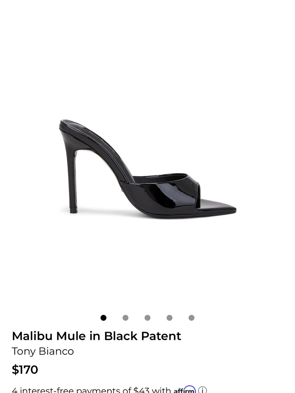 Tony Bianco Malibu Mule Black Patent Pointed Stiletto Mule